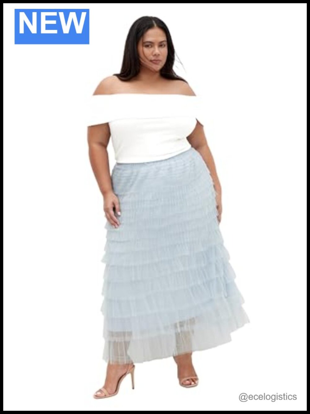 City Chic Plus Size Textured Tulle Midi Skirt High Rise Pull On
